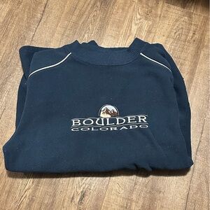 Boulder Colorado Navy Crewneck Sweatshirt with Mountain Logo